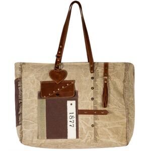 NWT Boutique Boho Yesteryear Vintage Style Leather and Canvas Tote Bag